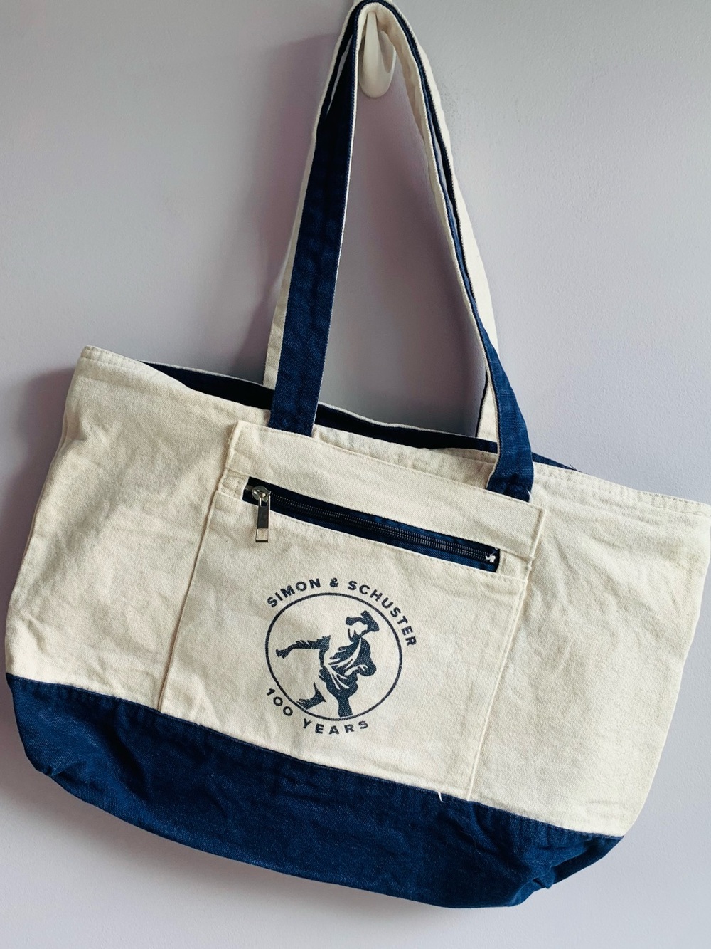 Simon & Schuster Canvas Tote Bag Zip Top Book Library Reader Teacher School EUC